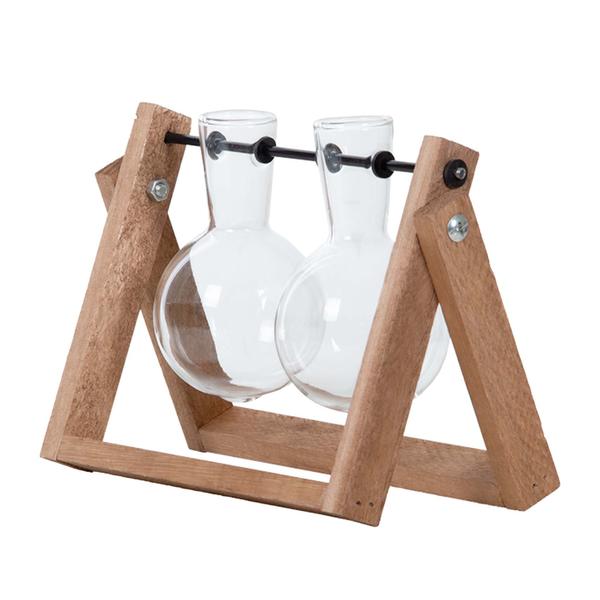 Cutting Stand - 2 glass vases - Hydroponic vase for cuttings - Wooden - Cultivation station  BotanicBridge