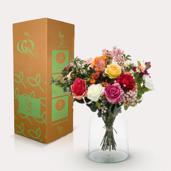 Kunstbloemen - Boeket M - Flame Roses - 45 cm  BotanicBridge